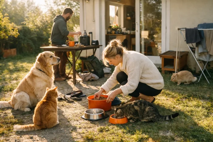 Vivre à deux avec trois animaux : l&rsquo;organisation du matin